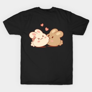 Cute & Kawaii Bunny Kisses | Brown T-Shirt